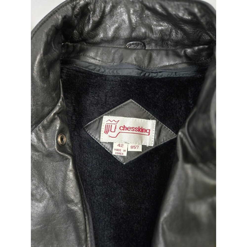 Vintage Chessking Black Leather Jacket Mens Size 42 satin lining - Picture 2 of 9